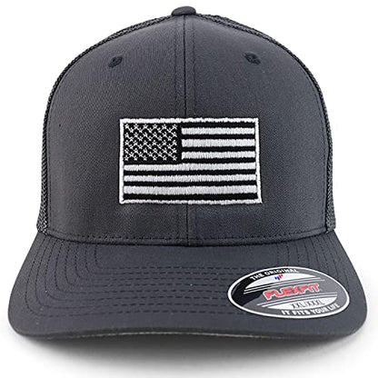 Armycrew XXL Oversize USA American Flag Embroidered Flex Fitted Mesh Back Baseball Cap - color: Charcoal