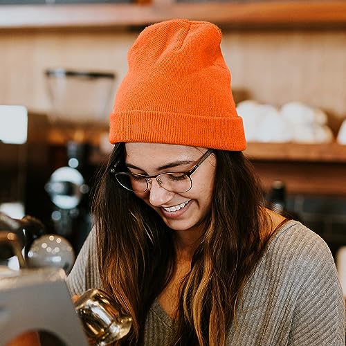 Rosoz Beanie for Men Women Cuffed Knit Hat Winter Beanies Skull Cap Unisex - color: Orange