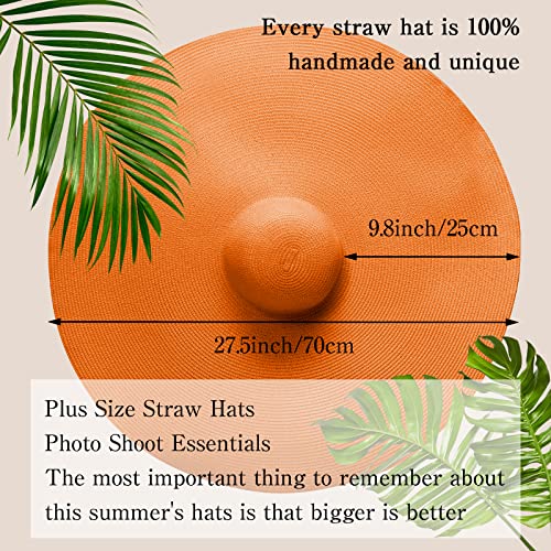 Oversized Beach Straw Hat for Women Fashion Large Wide Brim Visor Hats Summer Roll Up Floppy Sun Hat for Beach Cap Foldable - color: Orange