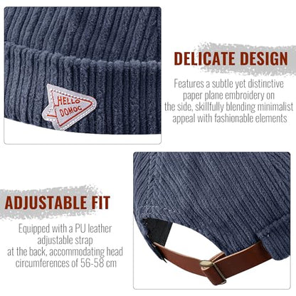 CLAPE Brimless Beanie Hat Corduroy Watch Cap Rolled Cuff Docker Cap Leon Skull Harbour Hat Unisex - color: Gd168-blue
