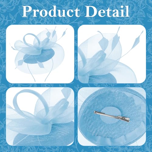 tiggell Fascinators Tea Party Hat for Women, Fascinator with Pillbox Hat - color: Blue