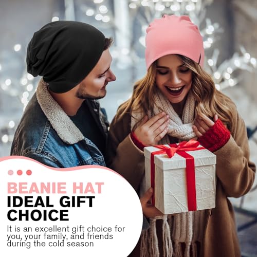 HAMUNI Slouchy Beanie for Women Men Soft Cotton Chemo Hats Double-Layer Warm Beanie Cap for Daily Wear & Transitional Seasons - color: Peach Pink