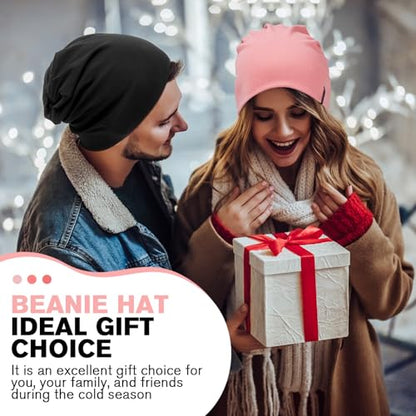 HAMUNI Slouchy Beanie for Women Men Soft Cotton Chemo Hats Double-Layer Warm Beanie Cap for Daily Wear & Transitional Seasons - color: Peach Pink