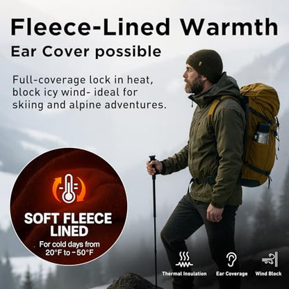 TOP-EX PolarWool Merino Wool Beanie with Soft Polartec Fleece Lining - color: Black, size: X-Large-XX-Large