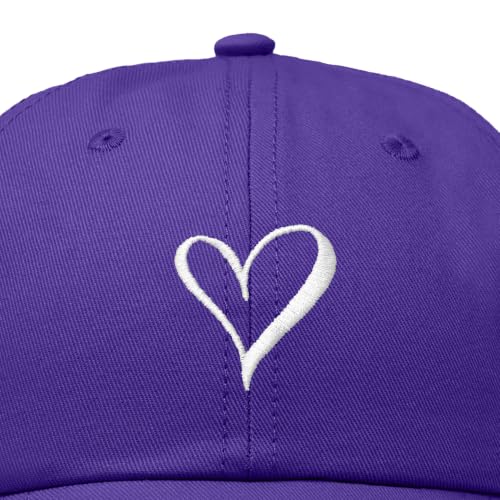 Hand Drawn Heart Hat Womens Embroidered Baseball Cap - color: Purple