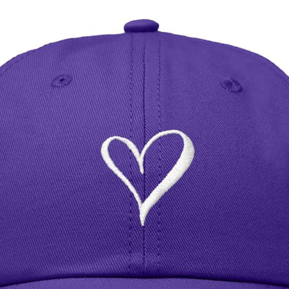 Hand Drawn Heart Hat Womens Embroidered Baseball Cap - color: Purple