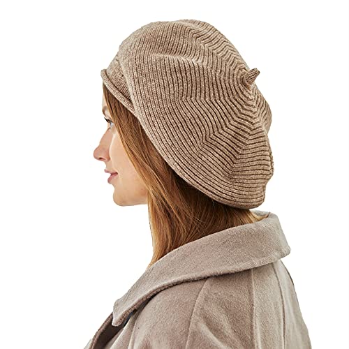 FENELY Beret Hat for Women, French Style Beanie Winter Fashion Warm Thickened Lining Knit Cap - color: Khaki