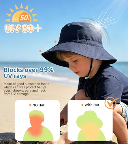 American Trends Baby Sun Hat UPF 50+ Wide Brim Bucket Hat for Boys Girls - color: A 1 Navy, size: 6-24 Months