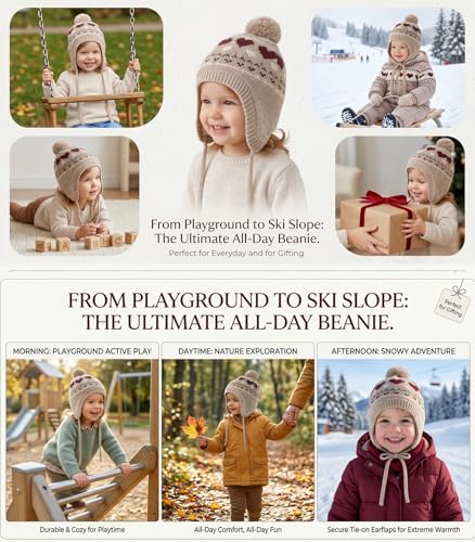Moon Kitty Baby Girls Winter Hats Rabbit Ears Earmuffs Cap … - color: Khaki Heart, size: 0-6 Months