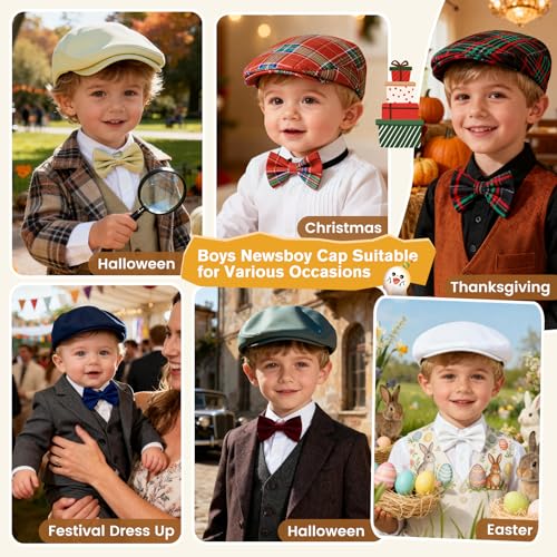 American Trends Baby Boy Newsboy Cap 2 Pack with Bow Tie - color: Christmas Grid, size: 6-12 Months
