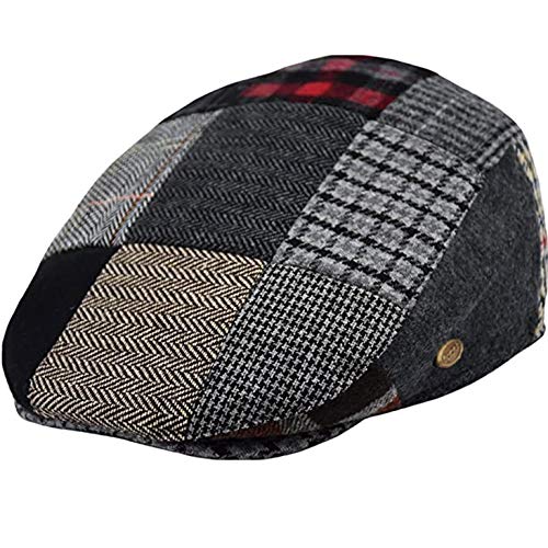 EPOCH Men's Herringbone Wool Tweed Newsboy Ivy Cabbie Driving Cap - color: Iv1580patch, size: Medium