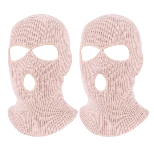 Pukavt 2 Pack 3 Hole Winter Knitted Mask, Ski Mask Balaclava Cap - color: Pink