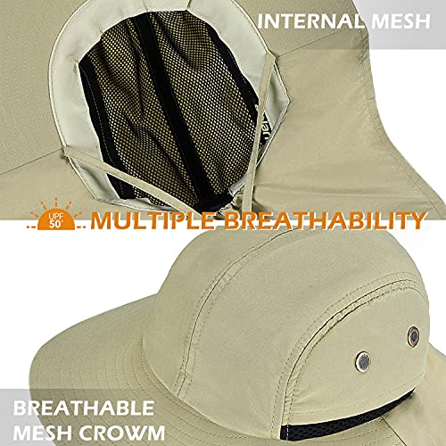 Solaris Small‑Head‑Fit Sun Hat with Neck Flap for Men & Women - color: #4 Khak With Rear Drawstring, size: One Size