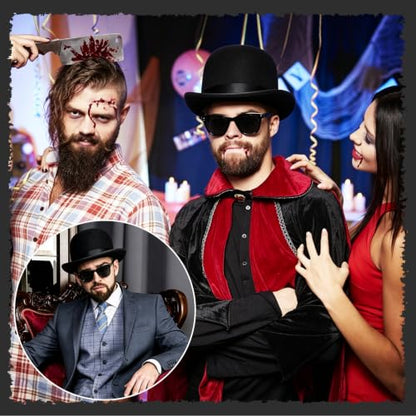 Bowler Hat Set,Black Derby Hat and Sunglasses for Men and Women