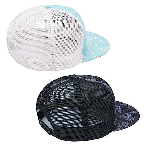 BASSDASH 2 Pack Flat Brim Trucker Cap Adjustable Snapback Hat Mesh Back for Men Women Fishing Hunting - color: Pack of 2,turquoise & Night Digital Camo
