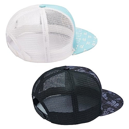 BASSDASH 2 Pack Flat Brim Trucker Cap Adjustable Snapback Hat Mesh Back for Men Women Fishing Hunting - color: Pack of 2,turquoise & Night Digital Camo