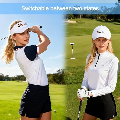 2-in-1 Convertible Golf Visor & Baseball Cap, Lightweight Breathable Sports Hat for Men & Women, Adjustable 100% Polyester - color: White