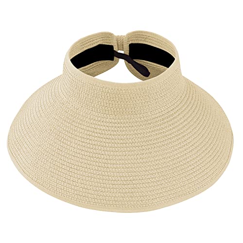 DOOVID Womens Summer Straw Hats Wide Brim Sun Hat UV Protection Visor Foldable Beach Hat for Women - color: Beige