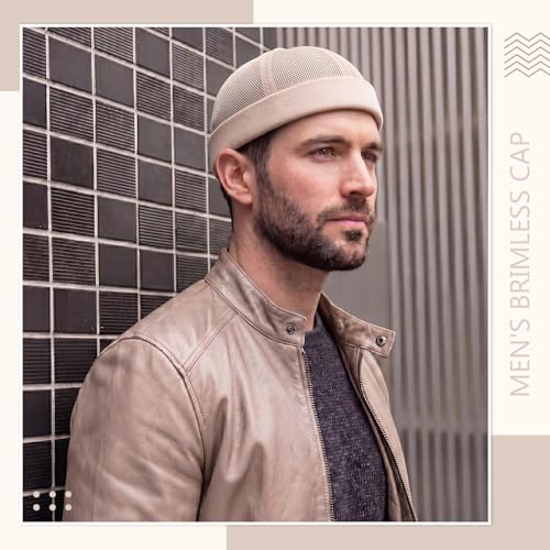 4 Pcs Men's Brimless Cap with No Brim, Summer Mesh Docker Beanie Cap Sailor Skullcap for Men - color: Fashion Color