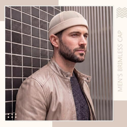 4 Pcs Men's Brimless Cap with No Brim, Summer Mesh Docker Beanie Cap Sailor Skullcap for Men - color: Fashion Color