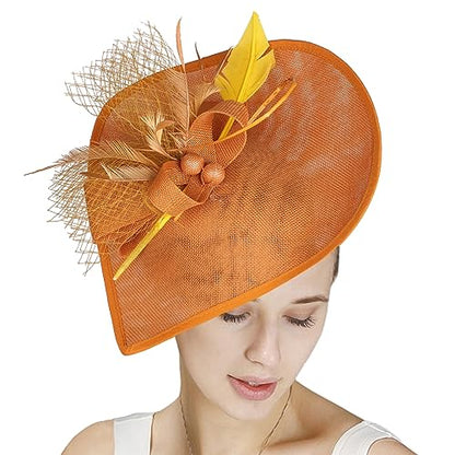 GIBZ Women's Wide Brim Fascinator Elegant Tea Party Headband - color: Brown