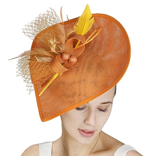 GIBZ Women's Wide Brim Fascinator Elegant Tea Party Headband - color: Brown