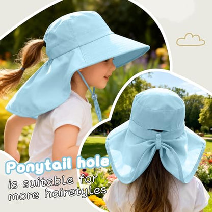 ZOORON Outdoor Kids Sun Hat with Neck Flap UPF 50+ Sun Protection Fishing Hat Wide Brim Summer Kids Beach Hats for Girls Boys - color: 1pack-light Blue