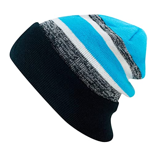 Winter Knit Beanie Hat with Pom Pom – Warm Cuffed Slouch Ski Cap for Men & Women - color: 2.black and Turquoise