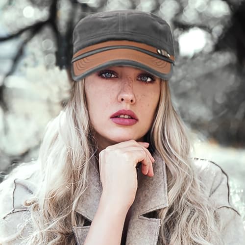 Flat Top Cap for Men Soft Cotton Adjustable Military - color: Grey