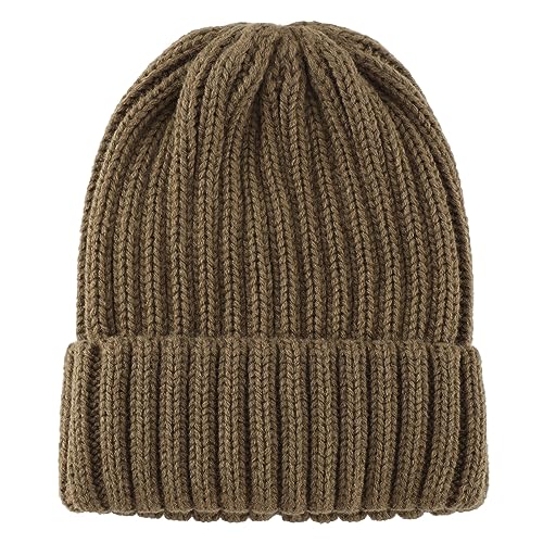 Connectyle Women's Rib Knit Cuffed Beanie Hat Stretch Acrylic Winter Hat Thick Warm Snow Ski Cap - color: Light Coffee