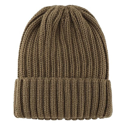 Connectyle Women's Rib Knit Cuffed Beanie Hat Stretch Acrylic Winter Hat Thick Warm Snow Ski Cap - color: Light Coffee