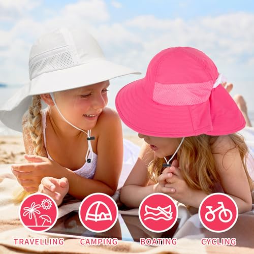 Toddler Baby Sun Hat Kids Summer Beach Essentials Adjustable Beach Hats with Bucket Wide Brim for Boys Girls Age 0-14 Years - color: 2 Pack - Red+white, size: 2-7 Years