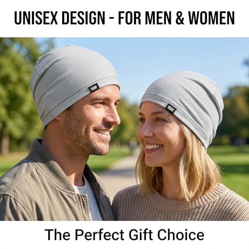 LONGLONG 2 Pack Summer Cooling Beanies Breathable Skull Caps Fits Big Heads - color: Black+gray