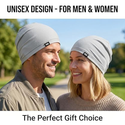 LONGLONG 2 Pack Summer Cooling Beanies Breathable Skull Caps Fits Big Heads - color: Black+gray