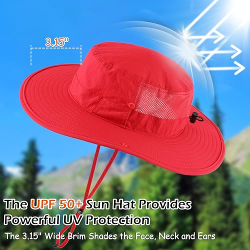 Connectyle Men's Sun Hat UPF 50+ Wide Brim Bucket Hats for Fishing Hiking Gardening Adjustable Boonie Hat Outdoor Safari Hats - color: Red