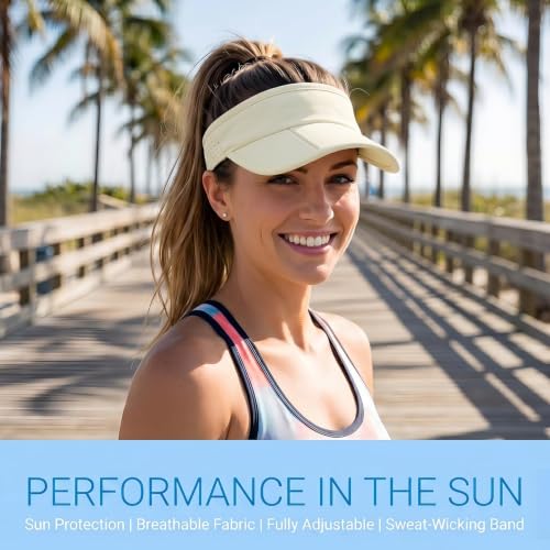 Sun Visors for Women Men Adjustable Folding Cap Running Golf Tennis - color: Light Brown