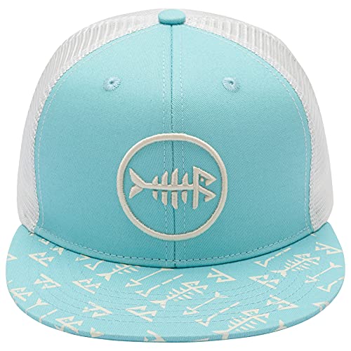 BASSDASH Flat Brim Trucker Cap Adjustable Snapback Hat Mesh Back for Men Women - color: Turquoise
