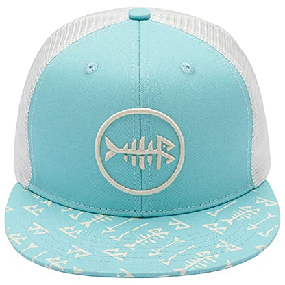 BASSDASH Flat Brim Trucker Cap Adjustable Snapback Hat Mesh Back for Men Women - color: Turquoise
