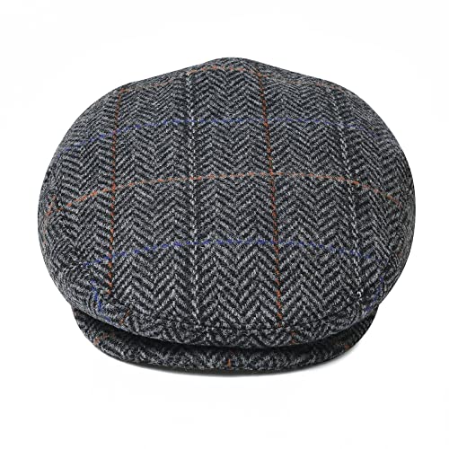 Men Wool Plaid Ivy Gatsby Newsboy Cap - color: Plaid Grey, size: 7 5/8
