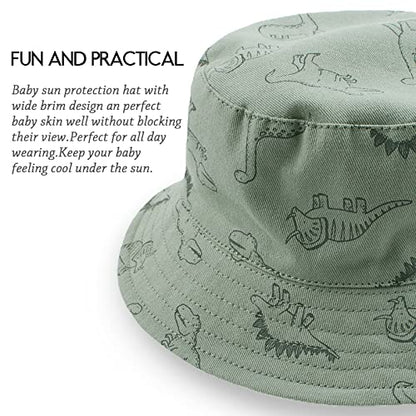 JANGANNSA Dinosaur Baby Boys Sun Hat Cotton Toddler Girls Bucket Hats Summer Sun Protect Cap for Kids - color: Dinosaur(dark Sea Green+khaki), size: 1-2T