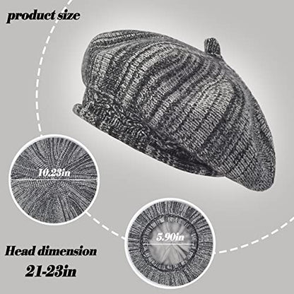 FENELY Beret Hat for Women, French Style Beanie Winter Fashion Warm Thickened Lining Knit Cap - color: Black-white