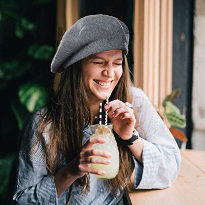 Womens Winter Beret Hat Knitted Beanie Cap Autumn Winter Hat French Classic Beret - color: Dark Grey