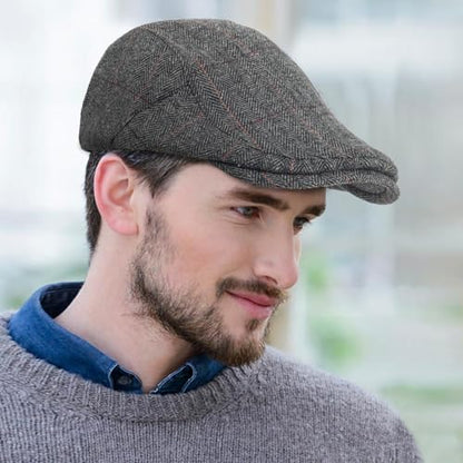 3Pcs Cotton Newsboy Hat for Men Cool Adjustable Flat Cap - color: Plaid-grey+darkgrey+brown