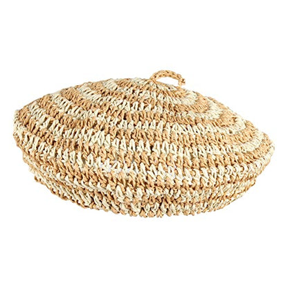 Women Summer Straw Woven Sunhat Classic Beret Artist Painter Sun Hat Cap - color: Stripes Khaki