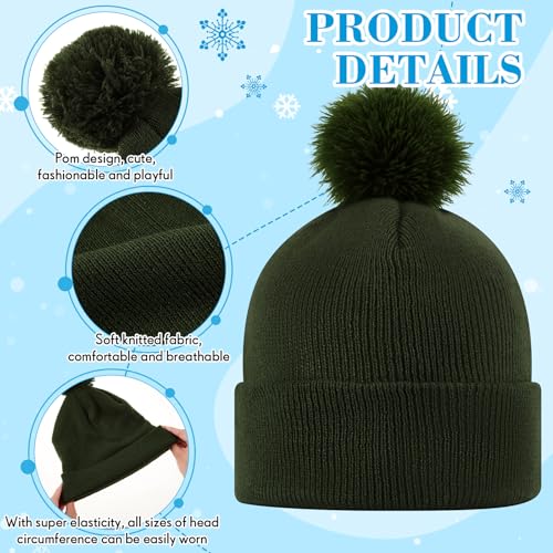 Geyoga 2 Pcs Pom Beanie Hat Men Women Winter Hat Pom Knit Cap Beanies with Ball at Top Acrylic Winter Cap with Cuff - color: Coffee, Dark Green, style: Classical