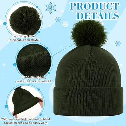 Geyoga 2 Pcs Pom Beanie Hat Men Women Winter Hat Pom Knit Cap Beanies with Ball at Top Acrylic Winter Cap with Cuff - color: Coffee, Dark Green, style: Classical