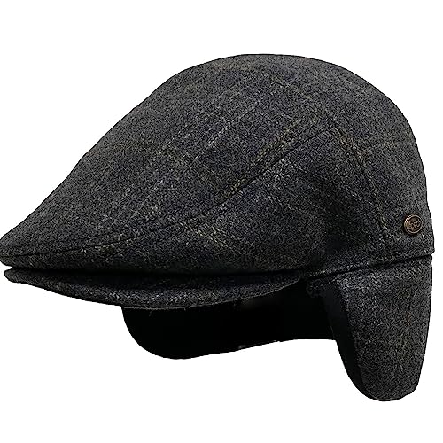 EPOCH Wool Blend Herringbone Winter Ivy Cabbie Hat w/Fleece Earflaps – Driving Hat - color: Ive2340plaid, size: X-Large
