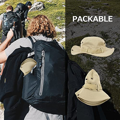 Surblue Boonie Sun Hat Windproof Fishing Hat UPF 50+ UV Protection for Hiking, Travel - color: Khaki