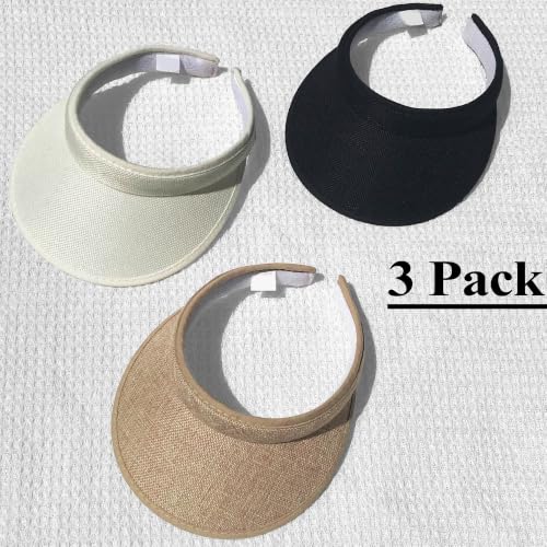 3 Pieces Clip On Visors Women Men Visor Outdoor Sports Golf Hat - color: Black, Khaki, Beige