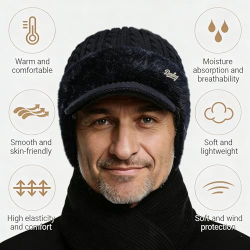 Winter Trapper Beanie Hats for Women Men, Fleece Lined Knit Hat with Brim Ear Flaps, Ear Warmers Cold Cap - color: Gray